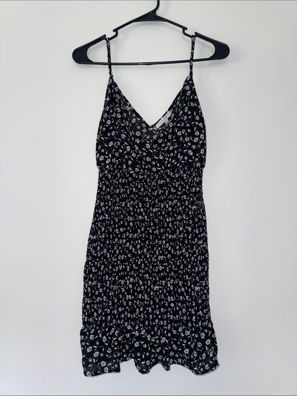Love Tree Black and White Floral Smocked Mini Dress